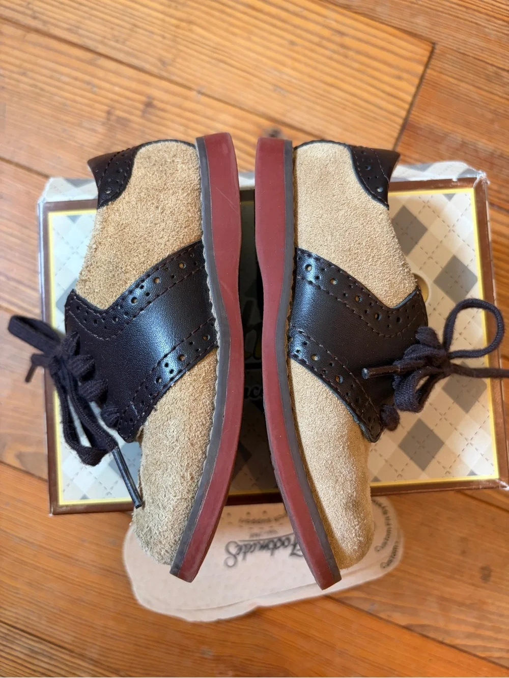 FootMates Two-Tone Suede Lace-Up Kids Shoes in Tan and Brown